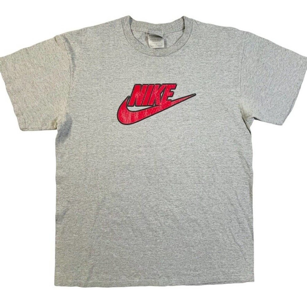 Vintage y2k 2000s Nike gray t-shirt swoosh and spell out men's large